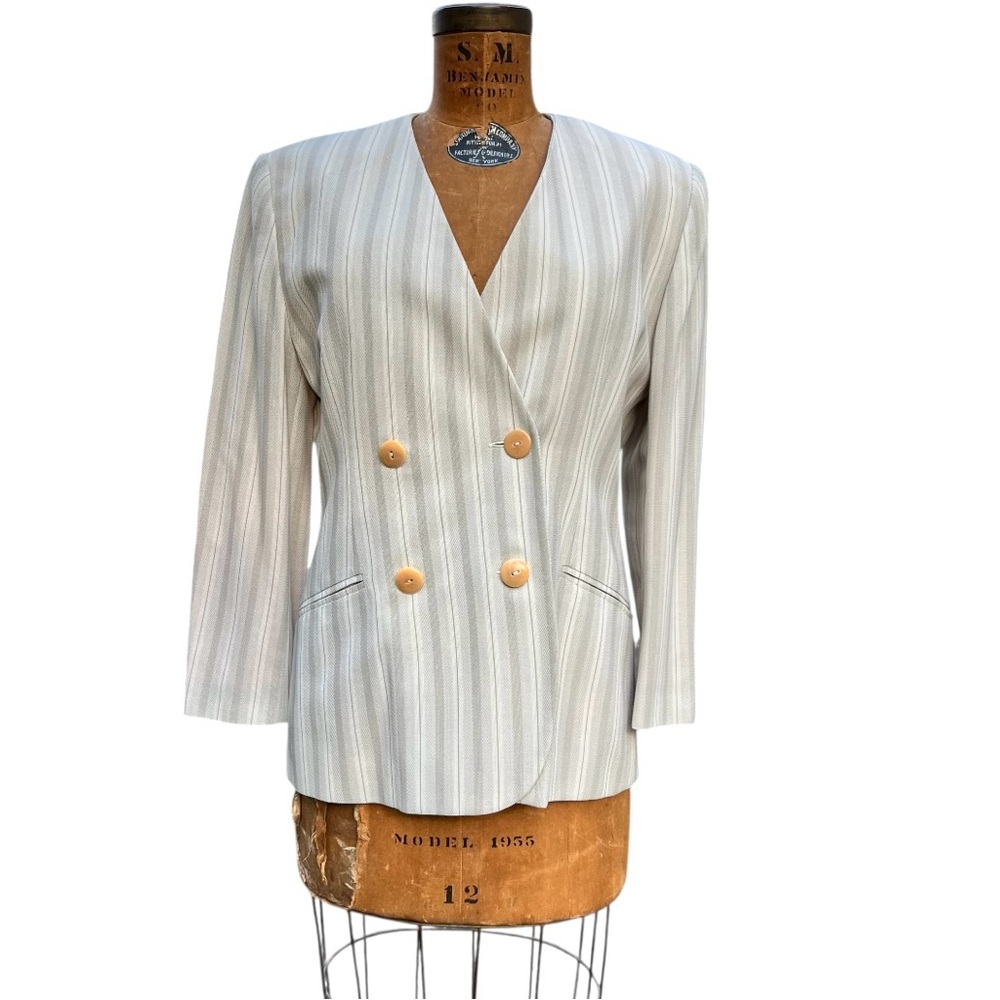 Vintage M Dequin PARIS Striped Double Breasted Blazer Old Money Quiet Luxury 90’ - Picture 17 of 17